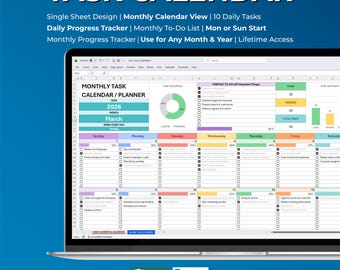 Monthly To Do List Calendar | Excel & Google Sheets Template