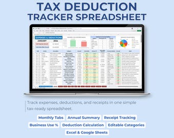 Business Expense Log Spreadsheet | Tax Write Off Tracker | Receipt Organizer | Self Employed Bookkeeping Template Excel Google Sheets