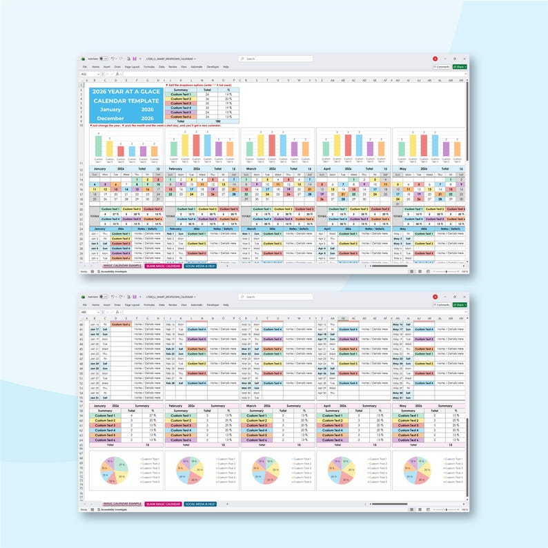 Editable Year at a Glance Calendar Excel, Google Sheets Calendar ...