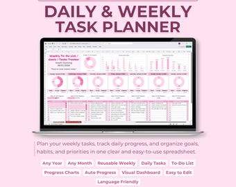 Weekly Checklist Planner Excel Google Sheets, Daily Task Tracker, Habit & Goal Planner, To Do List Spreadsheet, Routine Organizer Template
