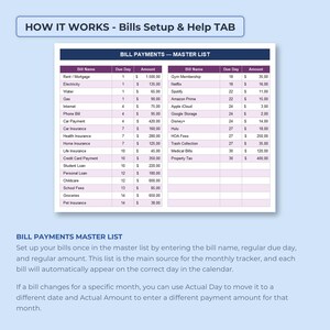 Monthly Bills Organizer Spreadsheet, Bill Pay Calendar, Household Payment Log, Expense Due Date Tracker Excel Google Sheets Template