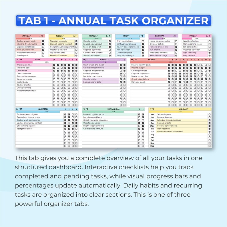 All-in-one Task Tracker Spreadsheet | Daily Weekly & Annual Planner ...