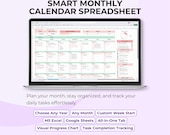 Monthly Planning Spreadsheet Excel and Google Sheets | Editable Calendar Template | Task & Goal Tracker | Custom Monthly Planner Template