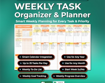 Weekly Planner Spreadsheet, Google Sheets Weekly Planner, Excel Task Tracker, Weekly Habit Tracker, Weekly To Do List, Daily Planner