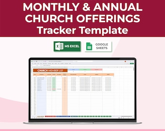 Excel und Google Sheets Vorlage für das gebende und spendenleistende Programm der Kirche | Zehnten, Opfergaben und Mitgliedsberichte | Monatliches und Jährliches Tracking
