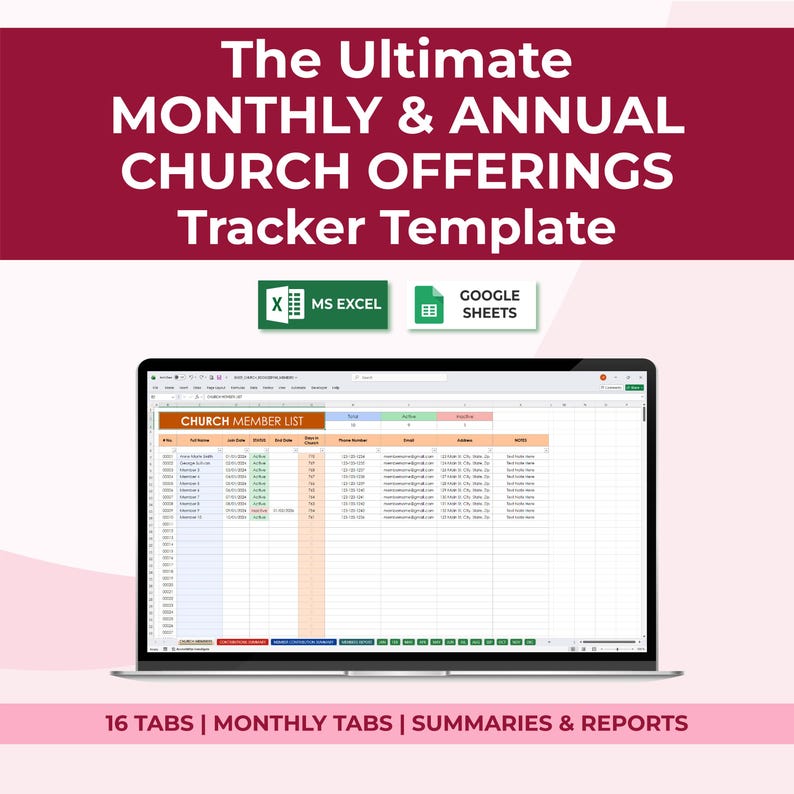 Excel and Google Sheets Church Giving & Donations Management Template ...