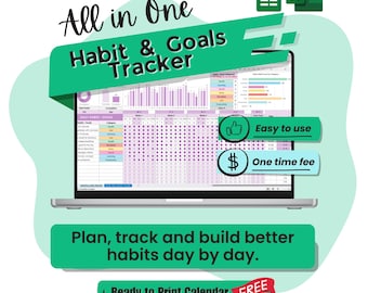 Habit Tracker Excel Template, Goal Tracking Spreadsheet, Daily Weekly Monthly Planner, Personal Growth Dashboard, Habit Log Google Sheets