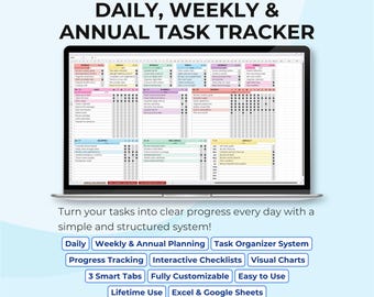 All-in-One Task Tracker Spreadsheet | Daily Weekly & Annual Planner | To-Do List, Habit and Goal Tracking Template | Excel Google Sheets