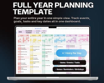 Year at a Glance Tracker Excel - Google Sheets Spreadsheet Template, Annual Calendar with Daily Events, Tasks & Auto Highlight Year Overview