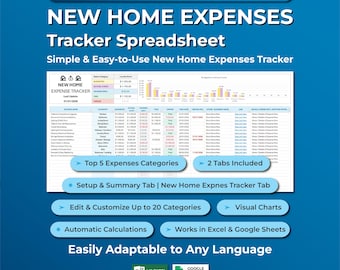 Neue Home Expense Tracker Tabelle, Home Renovation Budget Planer, Hausumbau Kosten Tracker, Excel Google Sheets Vorlage