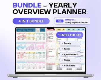 Jahresübersicht Planer Bundle | Jahresplaner auf einen Blick | Jahreskalender Bundle Excel Tabelle | Google Sheets Planungsvorlagen