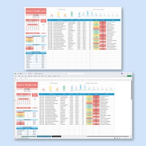 Daily Activity Log Excel Template | Employee Timesheet Tracker | Work Hours Planner Monthly Calendar Task Management | Google Sheets