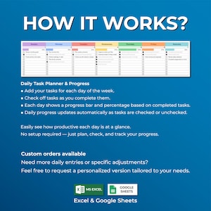 Monthly Organizer Spreadsheet, Productivity Dashboard Template, Time Management Tool, Workflow Planner Sheet, Work Management System, Excel