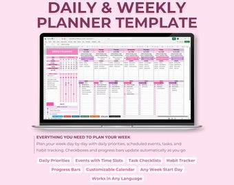 Habit Tracker & Wochenplaner Google Sheets und Excel Vorlage | Tagesplaner und Zieltracker – Pink