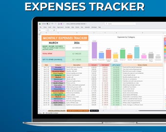 Monthly Spending Tracker Excel Google Sheets Template, Expense Tracker Spreadsheet, Budget Planner Template, Money Management Dashboard