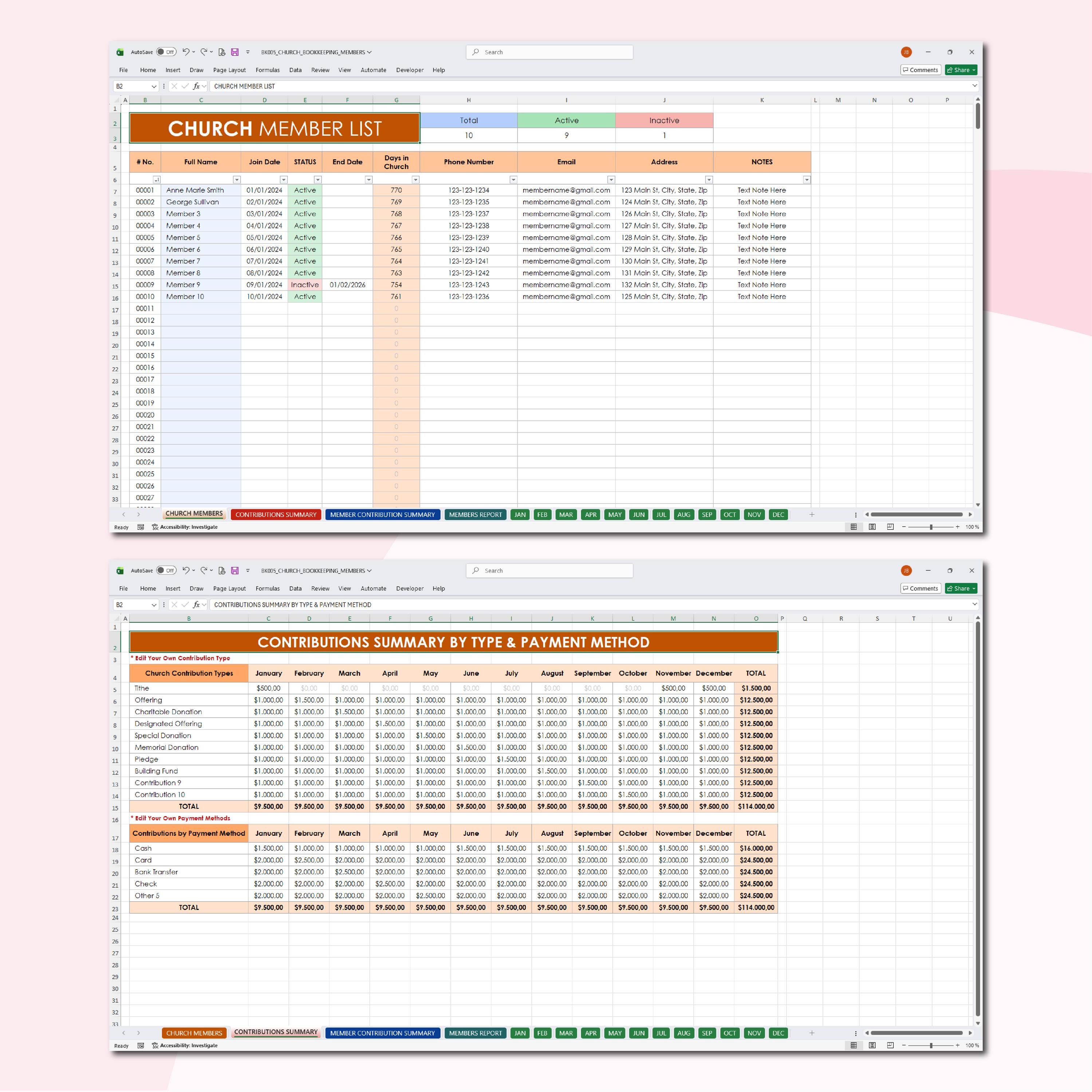 Excel and Google Sheets Church Giving & Donations Management Template ...
