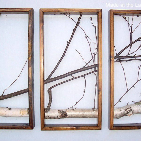 Birch Branch Wall Hanging Triptych, Original Branch Art, Urban, Rustic