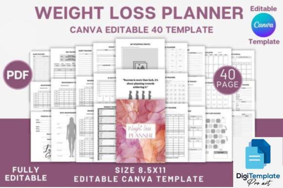 Weight Loss Planner Bundle | Canva Editable Fitness Journal KDP - Etsy