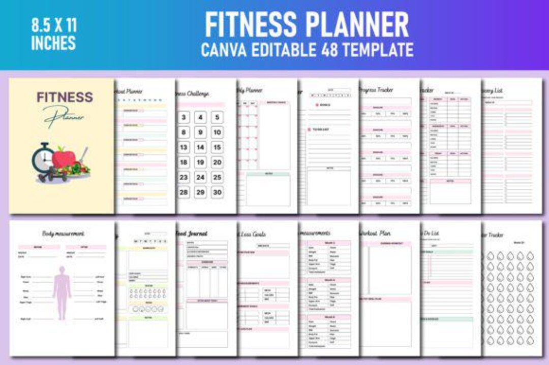 Editable Fitness Planner Canva Template | Workout Tracker, Goal Setting ...
