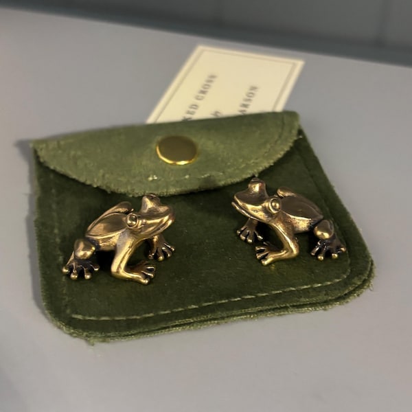 Brass Mini Frogs (2) With Small Gift Pouch