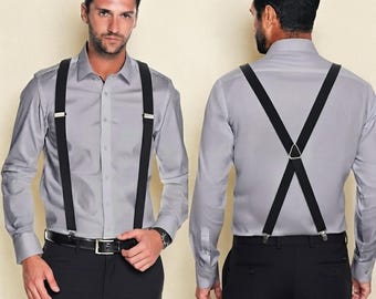 Elastic Suspenders Belts For Men, Adjustable Y-Back Braces, Heavy Duty Metal Clips Pants Holder, Formal Wedding Wear  Groom Suspender