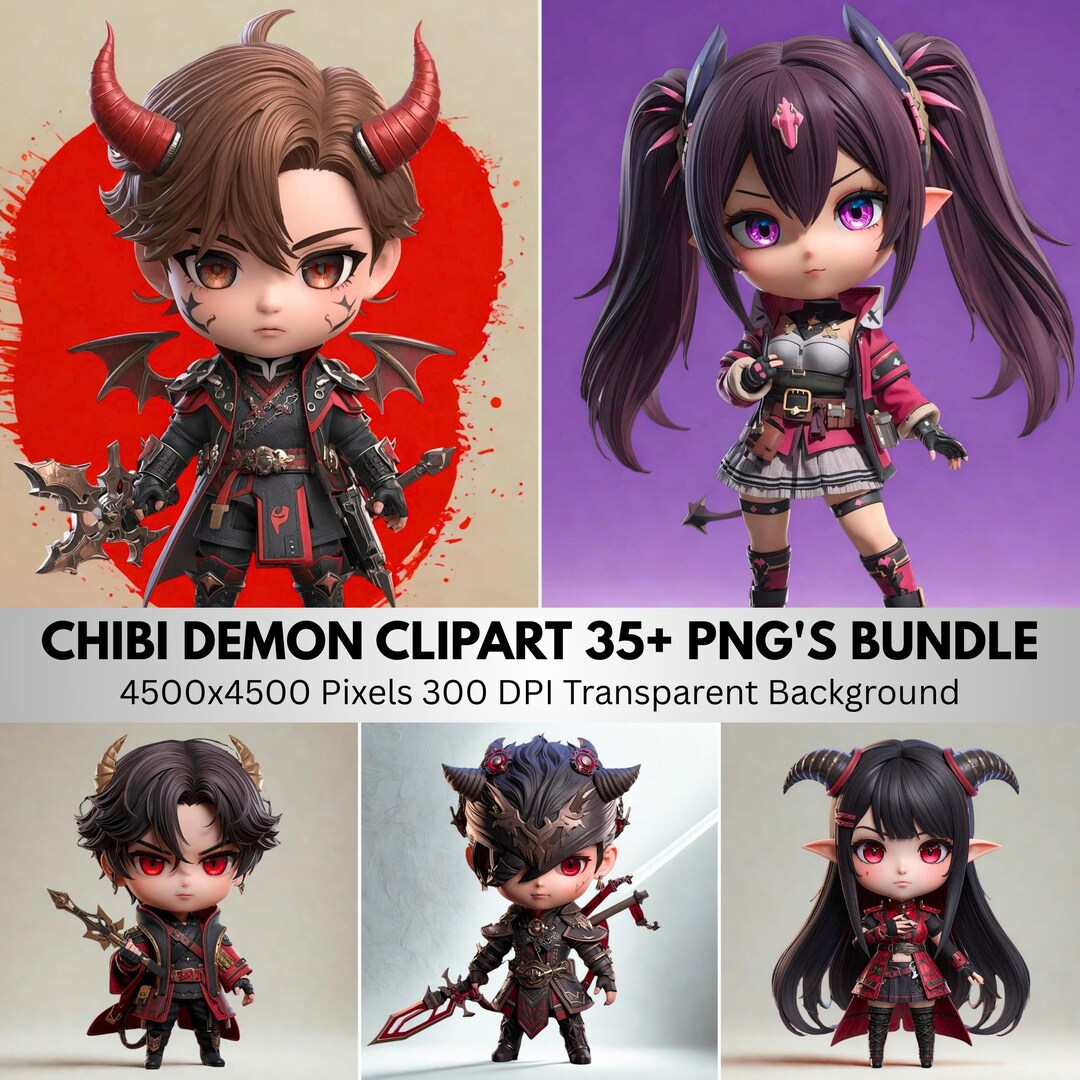 Basic Demon Chibi Chibi Demon Clipart Bundle, 35+ Pngs, Ai-assisted Art (digital Download ...