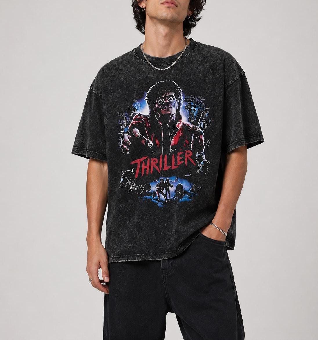 T-shirt THRILLER — Michael Jackson | Oversized Acid Wash | Vintage