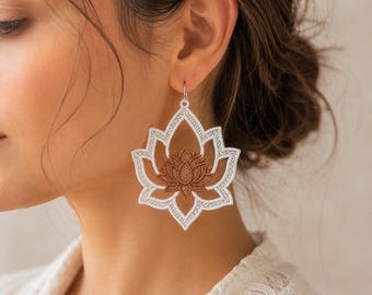 Lace Lotus Earrings Machine Embroidery Design: Freestanding Sea Shell Jewelry Pattern (Digital Download)