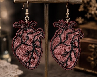 Anatomical Heart Lace Earrings: Free Standing Embroidery Design (Digital File)