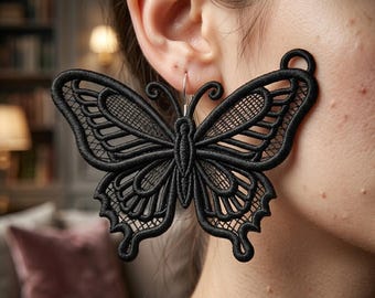 Butterfly Lace Earrings: Free Standing Embroidery Design (Digital Download)