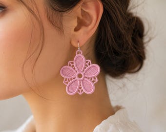 Lace Flower Earrings Machine Embroidery Design – Freestanding Seashell Jewelry Pattern (2.5 Inch)