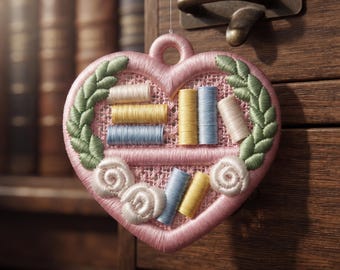 Hartvormige boekenplank, boekachtig, vrijheid, strand, kanten oorbellen, machineborduurpatroon, FSL, digitaal bestand, DST, PES