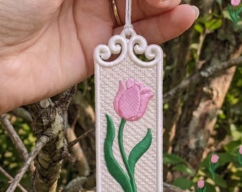 Tulpen-Spitzen-Lesezeichen-Stickmuster für Stickrahmen 4x4 (Sofort-Download)