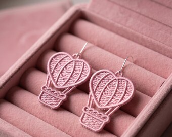 Hot Air Balloon Freedom Beach Lace Earrings Machine Embroidery Design FSL Cute Jewelry File