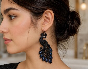 Peacock Earring Machine Embroidery Design Freedom Beach Lace Jewelry Digital File