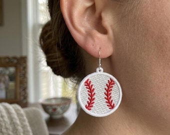Baseball Free Standing Lace Earrings Machine Embroidery Design (Digital Download)