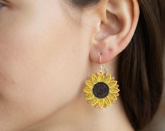 Sunflower FSL Freedom Beach Lace Earrings Machine Embroidery Design Digital File Summer Flower Jewelry Pattern PES DST