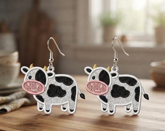 Cow Lace Earrings Machine Embroidery Design: Western Farm Animal Stitch File (Digital Download)