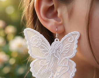 Angel Butterfly Lace Earrings: Free Standing Embroidery Design (Digital File)