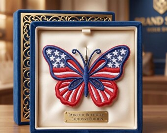 American Flag Butterfly Lace Earrings Embroidery Design (Digital Download)