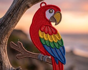 Perrat Freedom Beach Lace Macaw Embroidery Design (Digital Download)