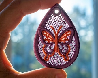 Butterfly Lace Earrings Machine Embroidery Design (Digital File)