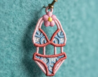 Swimwear Pendant Freedom Beach Lace Earrings Machine Embroidery Design FSL Cute Jewelry File