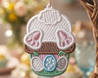 Konijnenkontje in cupcake Freedom Beach Kanten oorbellen Machineborduurpatroon FSL Leuke cupcake sieraden Digitale download