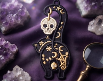Spooky Moon Cat Freedom Beach Machine Embroidery Design FSL Digital File In The Hoop