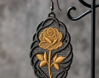 Lace Rose Charm Embroidery Pattern: Freestanding Earring FSL Design (Digital File)