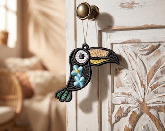 Toucan Bird Freedom Beach Lace Earrings Machine Embroidery Design FSL Cute Jewelry File