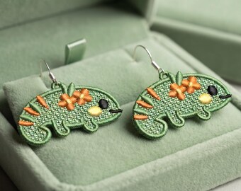Hedgehog Freedom Beach Lace Earrings Machine Embroidery Design FSL Cute Jewelry File