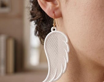 Angel Wing Lace Earrings Machine Embroidery Design (2.5 Inch Hoop)