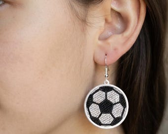 Soccer Ball FSL Freedom Beach Lace Earrings Machine Embroidery Design Digital File Sports Theme Jewelry Pattern PES DST